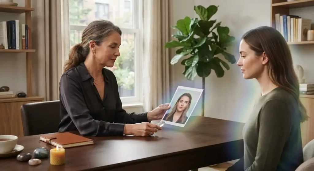 Professional photo-based aura reading showing intuitive energy interpretation