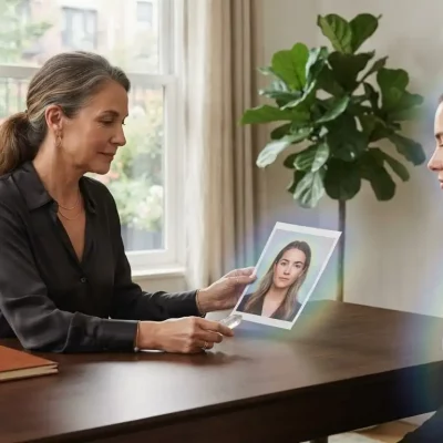 Professional photo-based aura reading showing intuitive energy interpretation